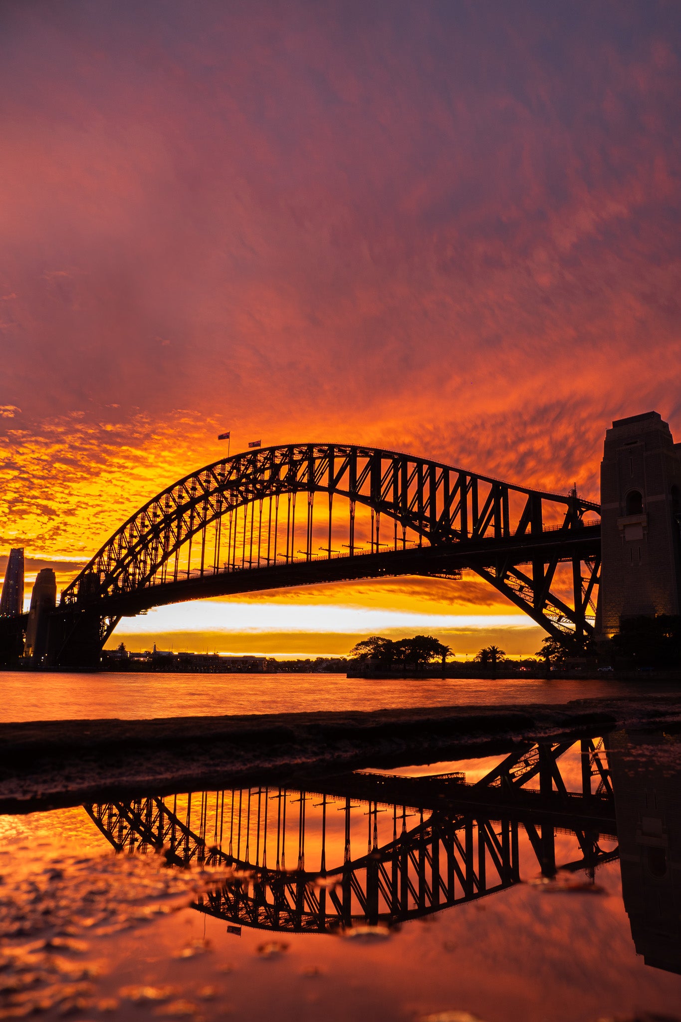 'Reflection Bridge Burn' Stretched Canvas Print