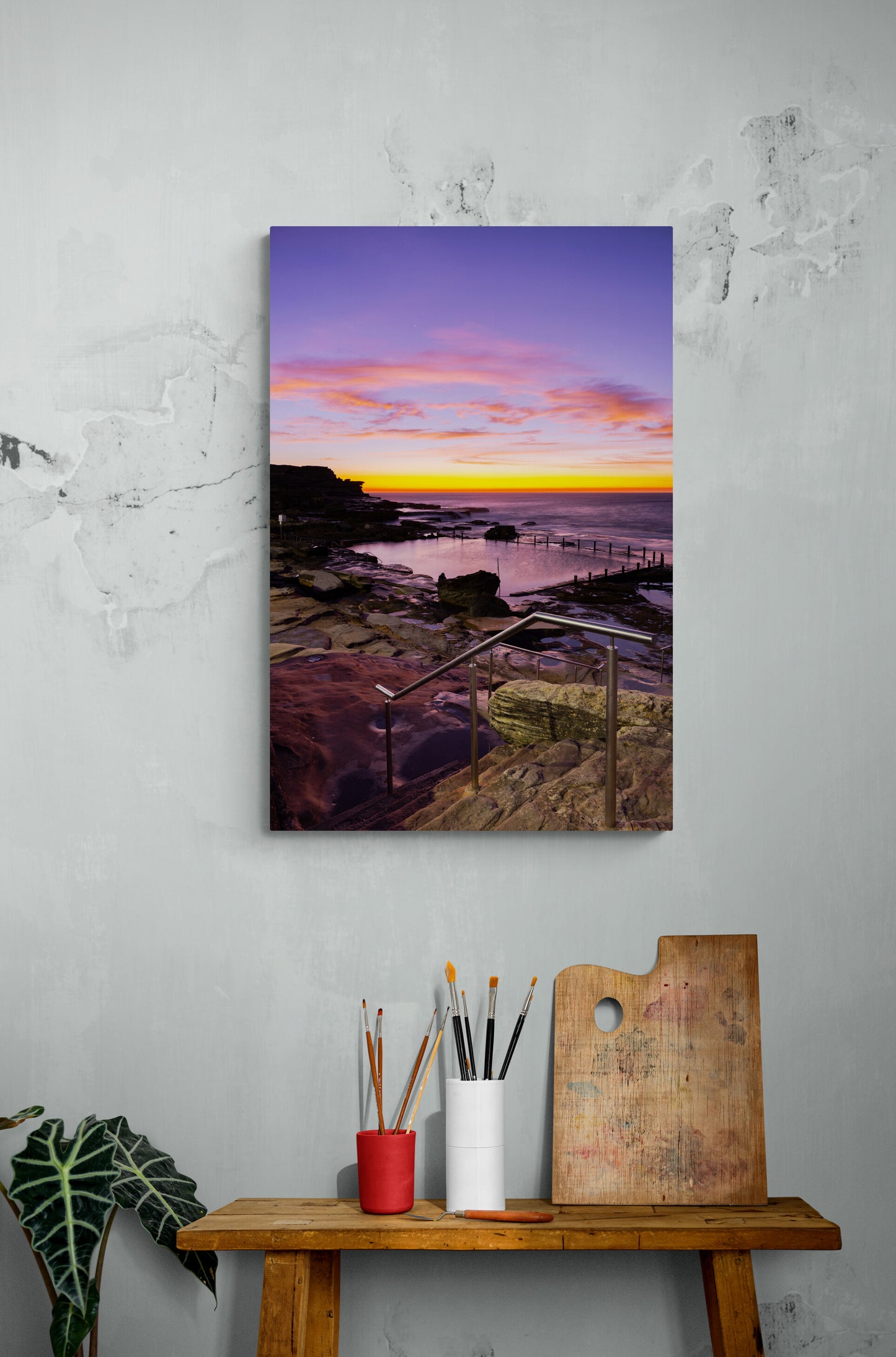 'Mahon Pool Portrait Sunrise' Stretched Canvas Print