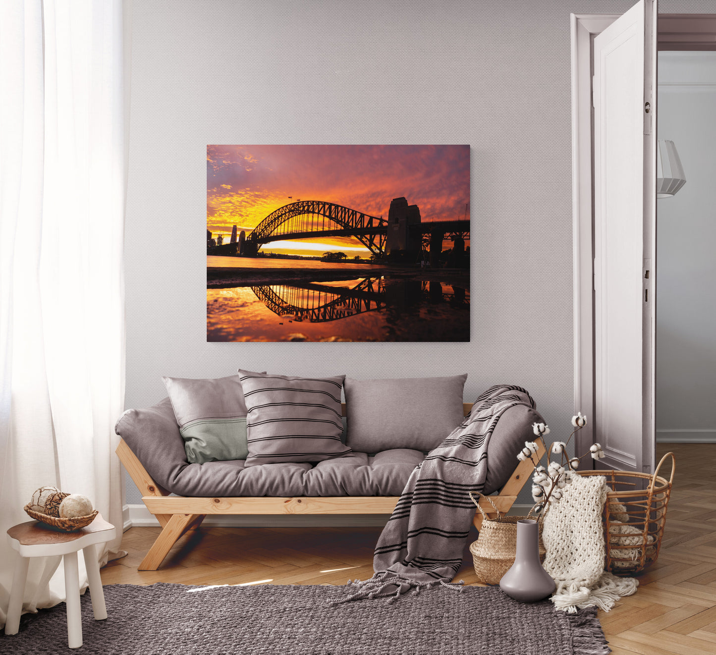 'Harbour Bridge Reflection Landscape' Stretched Canvas Print