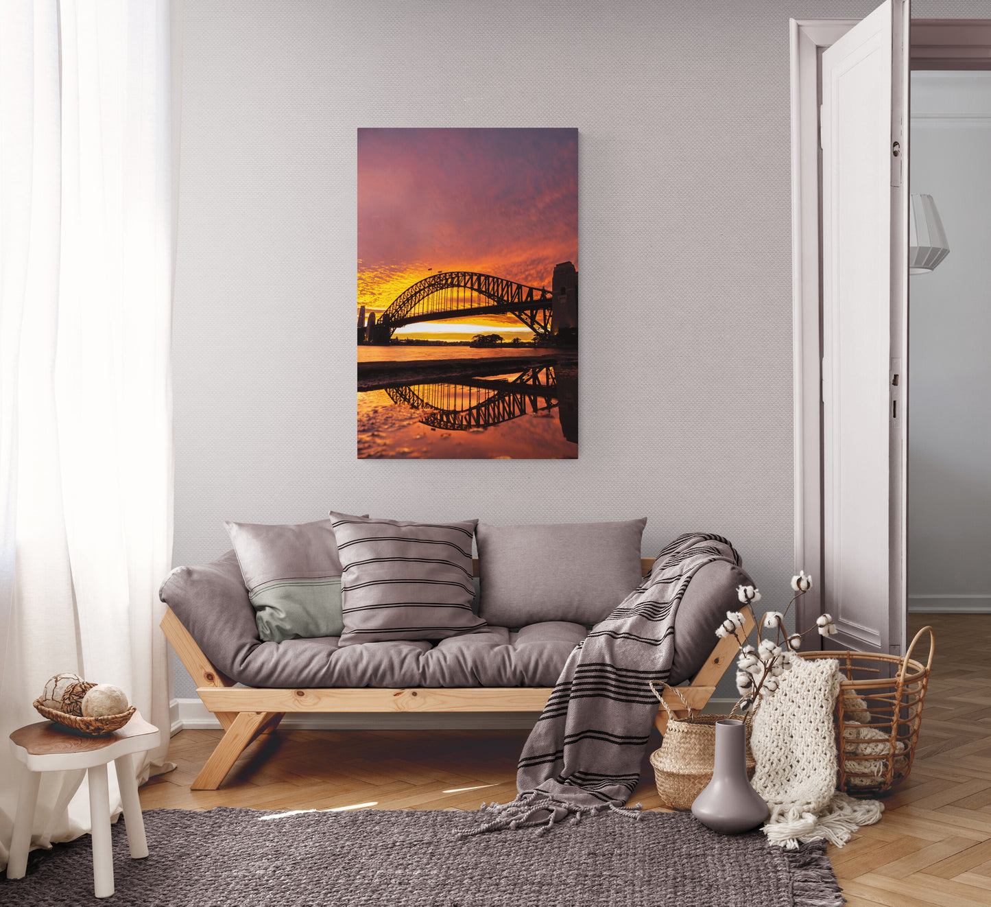 'Reflection Bridge Burn' Stretched Canvas Print